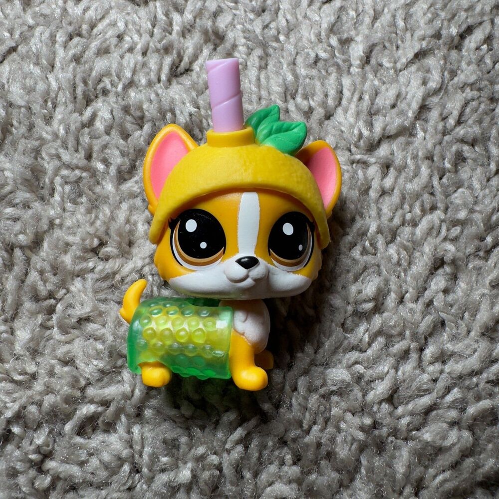 Littlest Pet Shop Corgi Lemonade 4-163 LPS Authentic Thirsty Pets Orange Rare